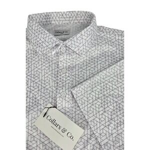 NWT Collars and Co Semi-Spread Collar Short Sleeve Polo White Geo Large
